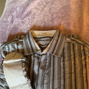 Bugatchi Gray Striped Dress Shirt
